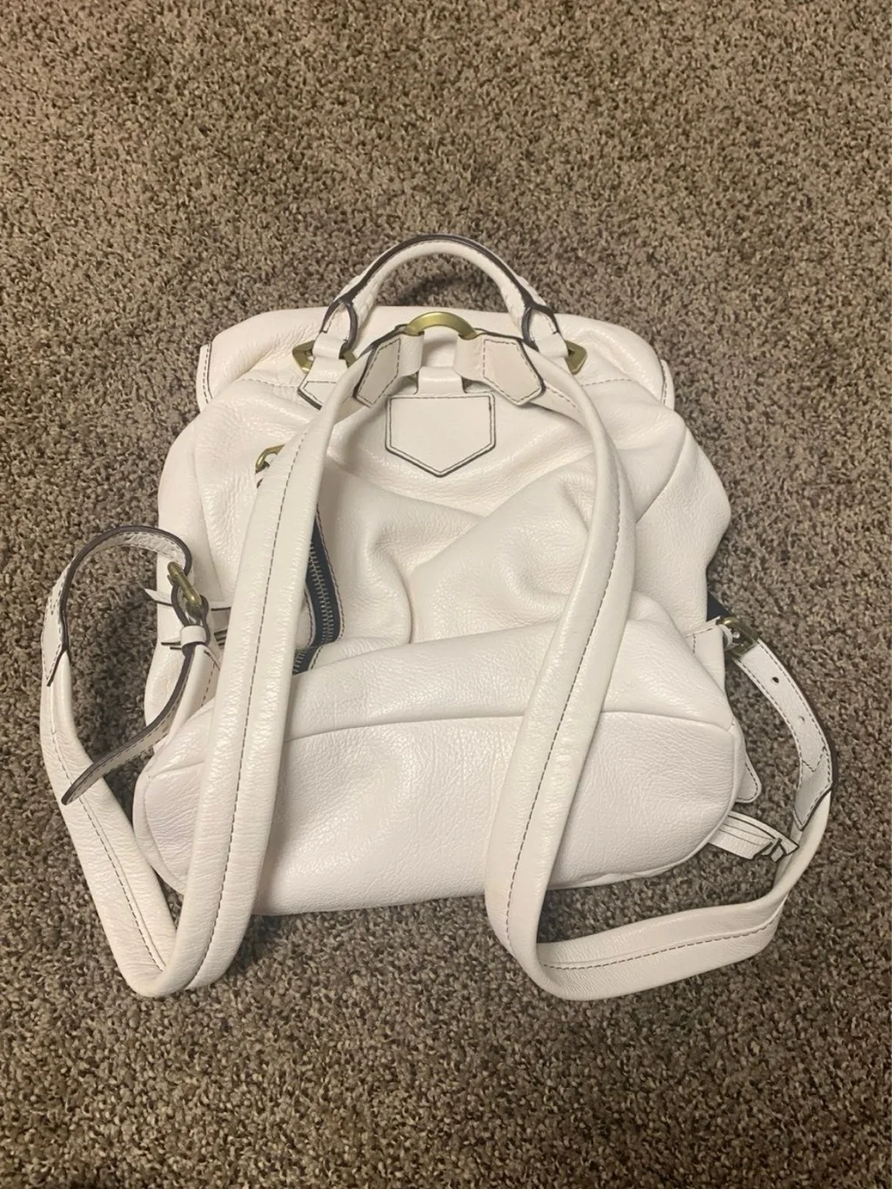 orYANY White Leather Backpack with Front Zip Pocket and Buckle Detail - Picture 5 of 9